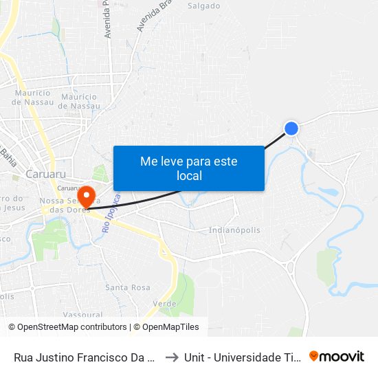 Rua Justino Francisco Da Silva, 1160 to Unit - Universidade Tiradentes map