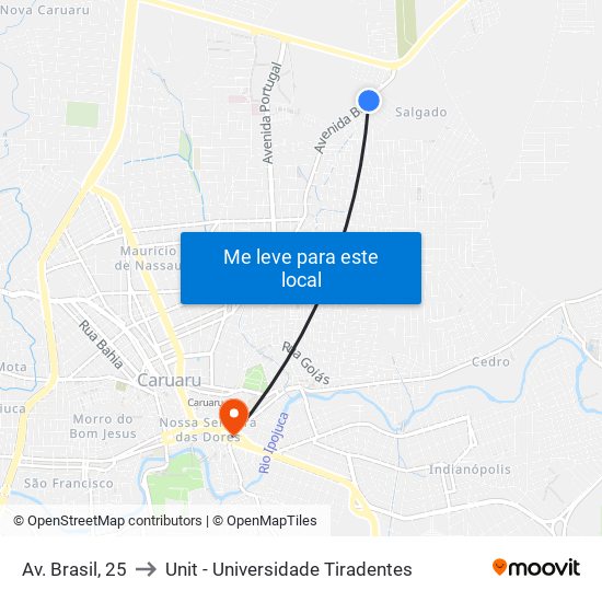 Av. Brasil, 25 to Unit - Universidade Tiradentes map