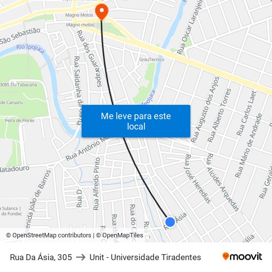 Rua Da Ásia, 305 to Unit - Universidade Tiradentes map