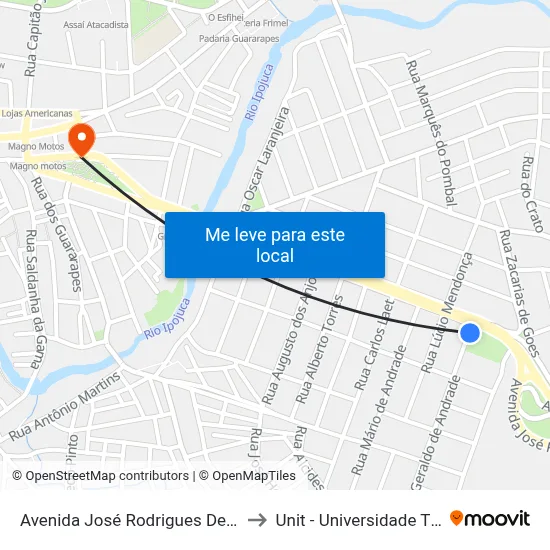 Avenida José Rodrigues De Jesus 1356 to Unit - Universidade Tiradentes map