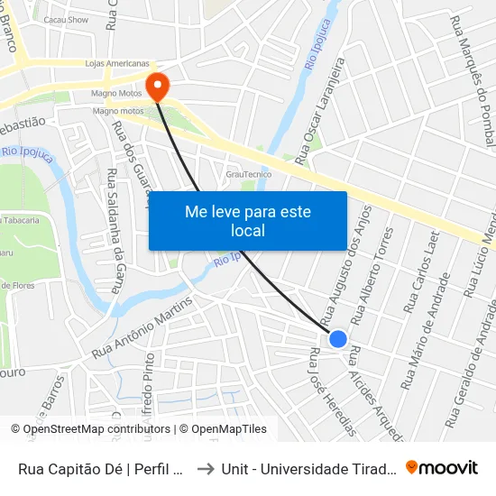 Rua Capitão Dé | Perfil Tubos to Unit - Universidade Tiradentes map