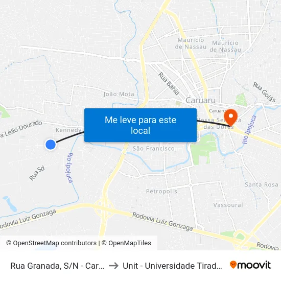 Rua Granada, S/N - Caruaru to Unit - Universidade Tiradentes map