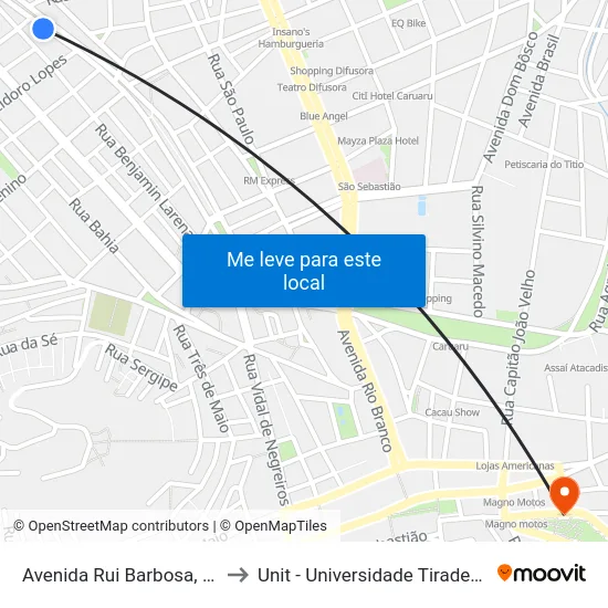 Avenida Rui Barbosa, 539 to Unit - Universidade Tiradentes map