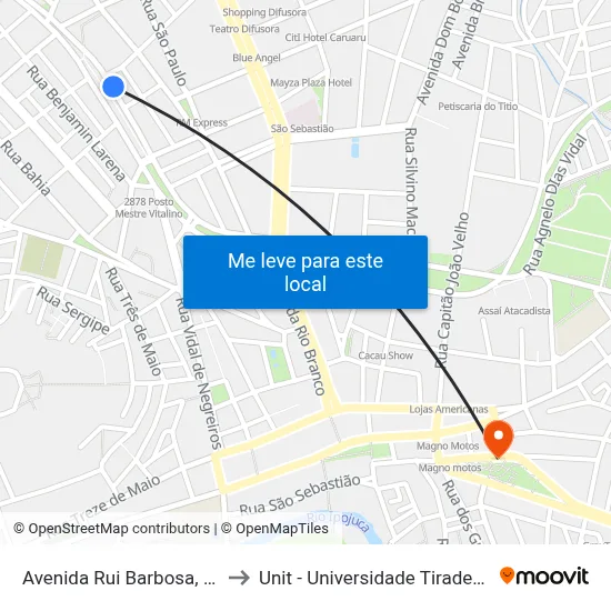 Avenida Rui Barbosa, 366 to Unit - Universidade Tiradentes map