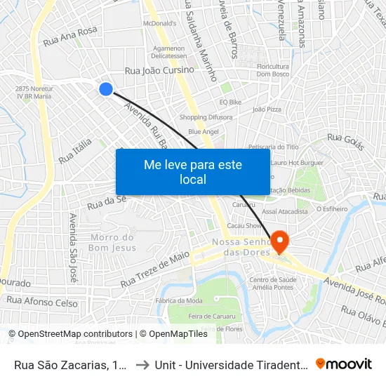 Rua São Zacarias, 129 to Unit - Universidade Tiradentes map