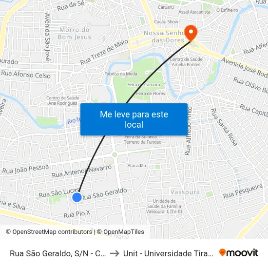 Rua São Geraldo, S/N - Caruaru to Unit - Universidade Tiradentes map