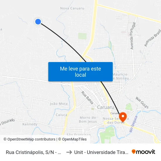 Rua Cristinápolis, S/N - Caruaru to Unit - Universidade Tiradentes map