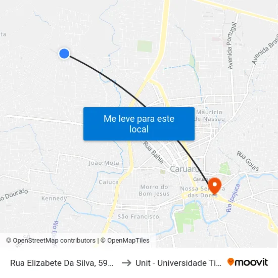 Rua Elizabete Da Silva, 599 - Caruaru to Unit - Universidade Tiradentes map