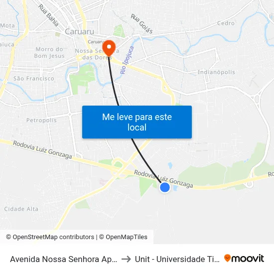 Avenida Nossa Senhora Aparecida 90 to Unit - Universidade Tiradentes map