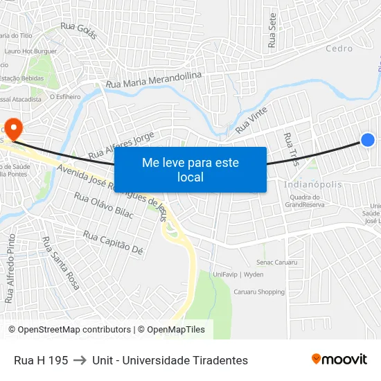 Rua H 195 to Unit - Universidade Tiradentes map