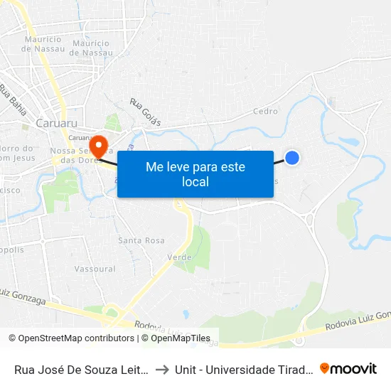 Rua José De Souza Leite 165 to Unit - Universidade Tiradentes map