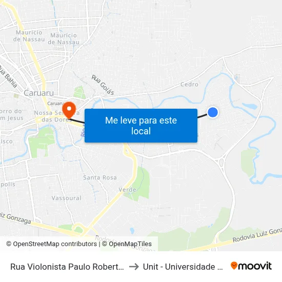 Rua Violonista Paulo Roberto Da Silva 70 to Unit - Universidade Tiradentes map
