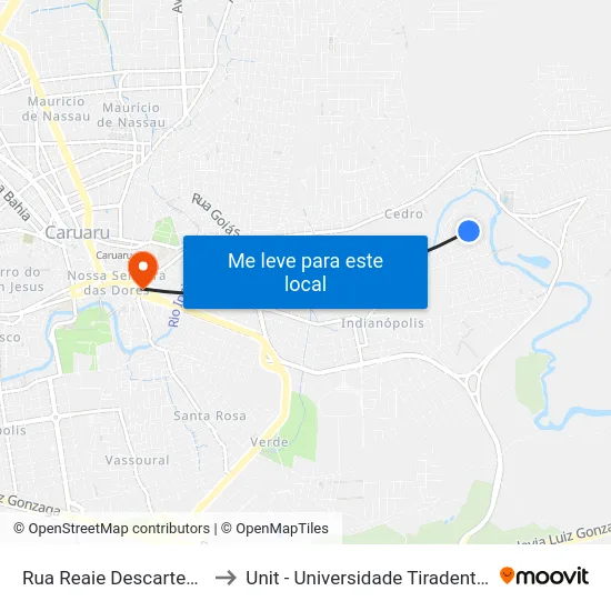Rua Reaie Descartes 2 to Unit - Universidade Tiradentes map