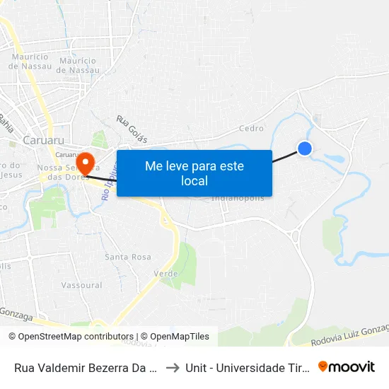 Rua Valdemir Bezerra Da Silva 159 to Unit - Universidade Tiradentes map