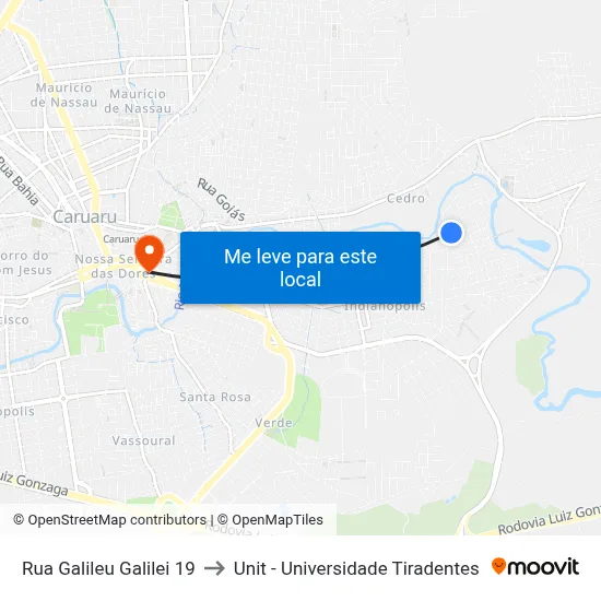 Rua Galileu Galilei 19 to Unit - Universidade Tiradentes map