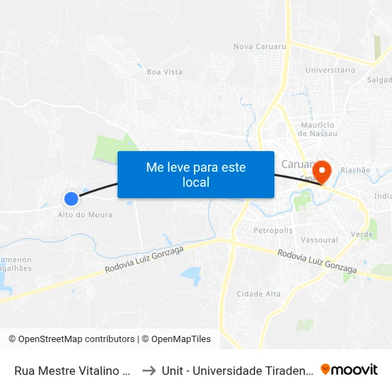 Rua Mestre Vitalino 595 to Unit - Universidade Tiradentes map