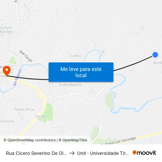 Rua Cícero Severino De Oliveira 99 to Unit - Universidade Tiradentes map