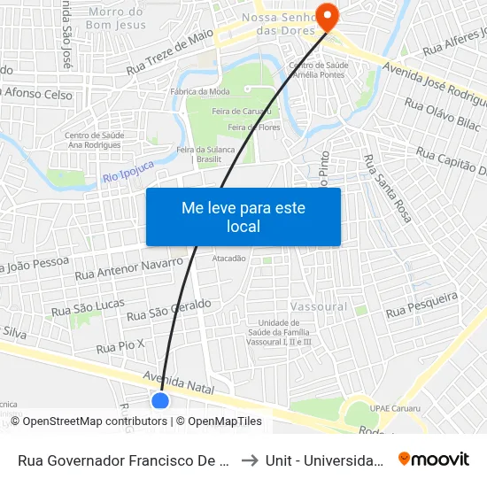 Rua Governador Francisco De Moura Cavalcante 87 to Unit - Universidade Tiradentes map
