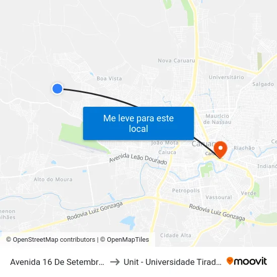 Avenida 16 De Setembro 163 to Unit - Universidade Tiradentes map