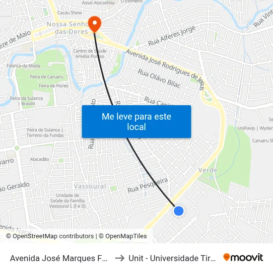 Avenida José Marques Fontes 90 to Unit - Universidade Tiradentes map