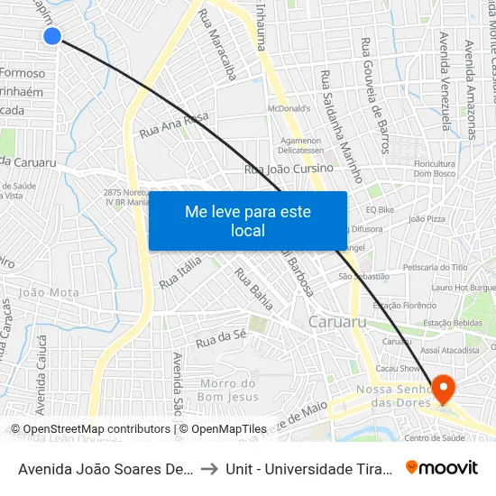 Avenida João Soares De Lira 4 to Unit - Universidade Tiradentes map