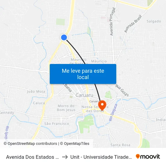 Avenida Dos Estados 175 to Unit - Universidade Tiradentes map