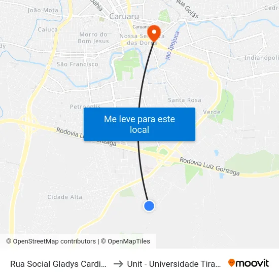Rua Social Gladys Cardins 201 to Unit - Universidade Tiradentes map