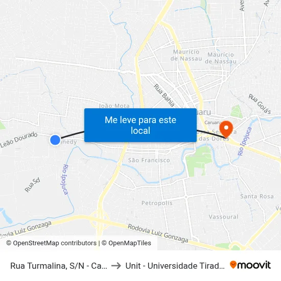 Rua Turmalina, S/N - Caruaru to Unit - Universidade Tiradentes map
