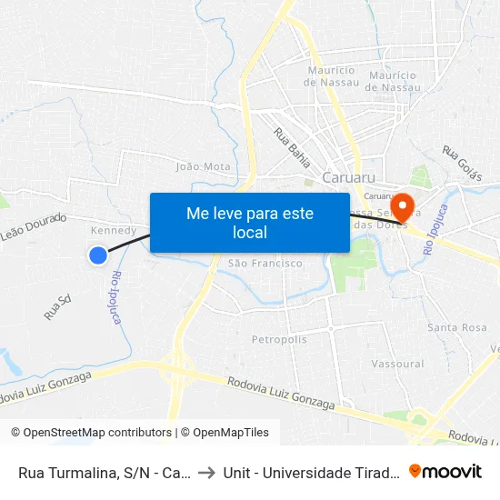 Rua Turmalina, S/N - Caruaru to Unit - Universidade Tiradentes map