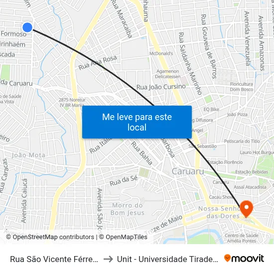 Rua São Vicente Férrer 53 to Unit - Universidade Tiradentes map