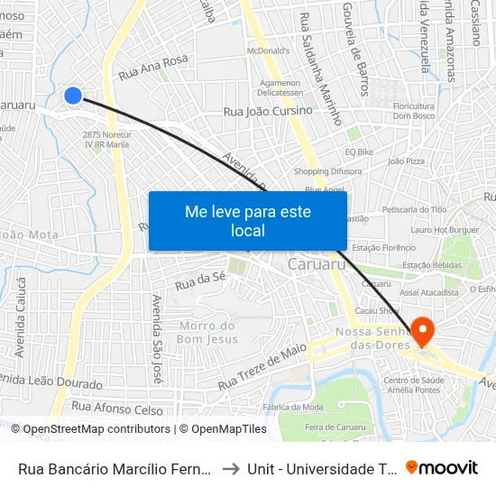 Rua Bancário Marcílio Fernandes, 1131 to Unit - Universidade Tiradentes map