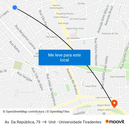 Av. Da República, 79 to Unit - Universidade Tiradentes map
