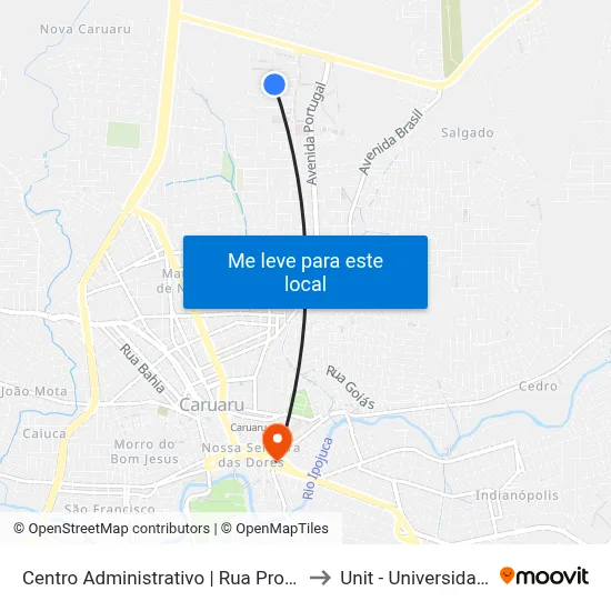 Centro Administrativo | Rua Prof. Lorival Villa Nova, 118 to Unit - Universidade Tiradentes map