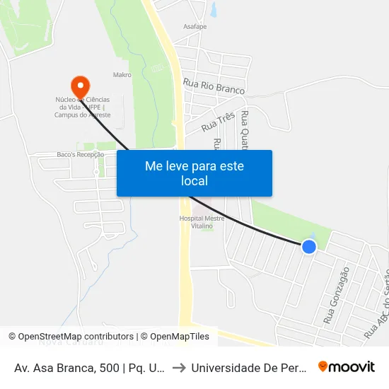 Av. Asa Branca, 500 | Pq. Urbano Das Baraun to Universidade De Pernambuco - UPE map