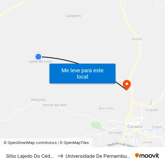 Sitio Lajedo Do Cédro 187 to Universidade De Pernambuco - UPE map