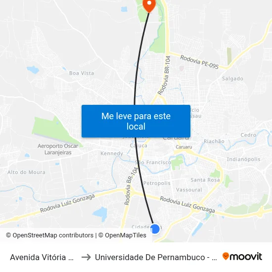 Avenida Vitória 325 to Universidade De Pernambuco - UPE map
