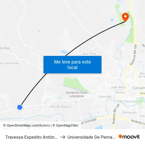 Travessa Expedito Antônio Da Silva 38 to Universidade De Pernambuco - UPE map