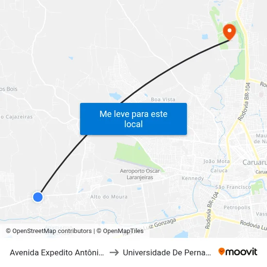 Avenida Expedito Antônio Da Silva 33 to Universidade De Pernambuco - UPE map