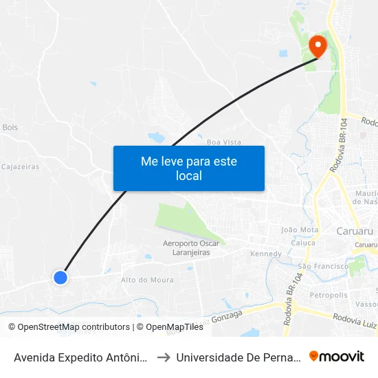 Avenida Expedito Antônio Da Silva 136 to Universidade De Pernambuco - UPE map