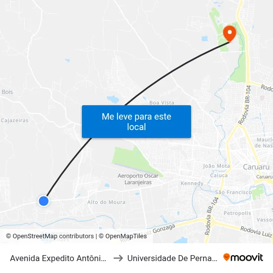 Avenida Expedito Antônio Da Silva 136 to Universidade De Pernambuco - UPE map