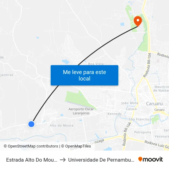 Estrada Alto Do Moura 130 to Universidade De Pernambuco - UPE map