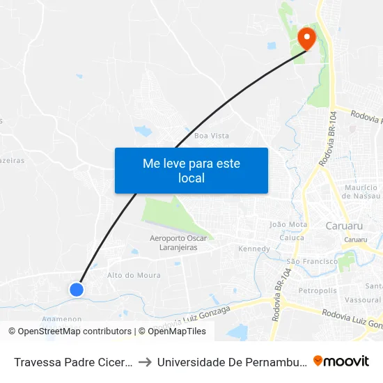 Travessa Padre Cicero 1245 to Universidade De Pernambuco - UPE map