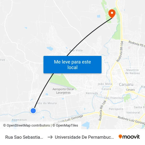 Rua Sao Sebastiao 304 to Universidade De Pernambuco - UPE map