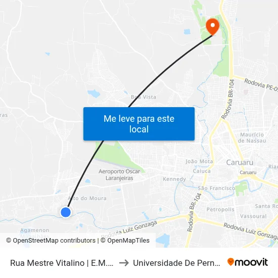 Rua Mestre Vitalino | E.M. Mestre Vitalino to Universidade De Pernambuco - UPE map