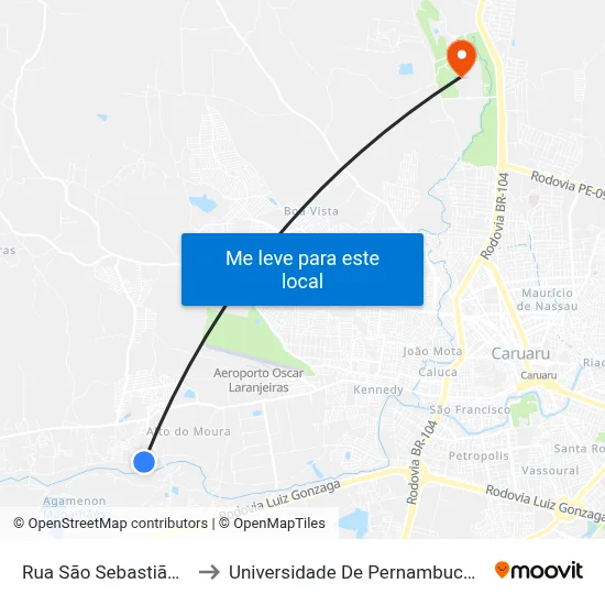 Rua São Sebastião 220 to Universidade De Pernambuco - UPE map