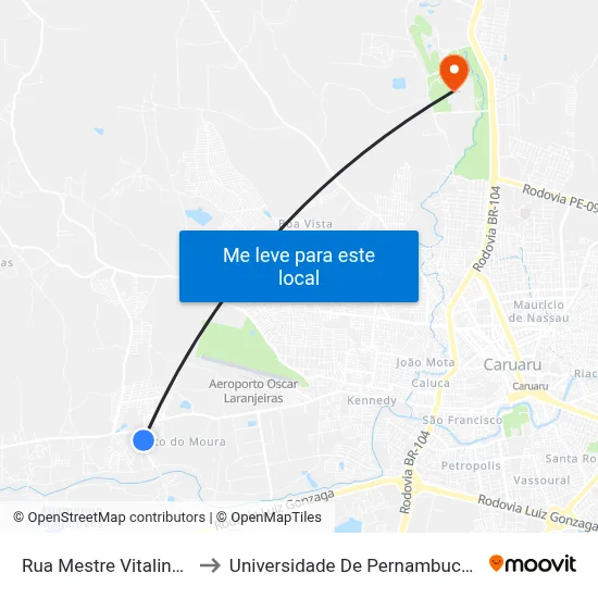 Rua Mestre Vitalino 321 to Universidade De Pernambuco - UPE map
