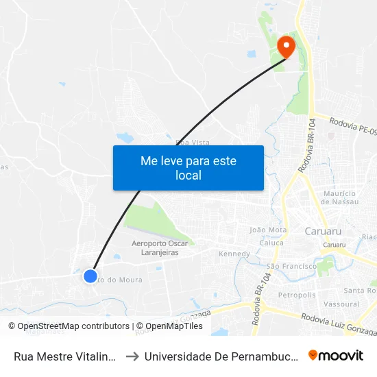 Rua Mestre Vitalino 396 to Universidade De Pernambuco - UPE map
