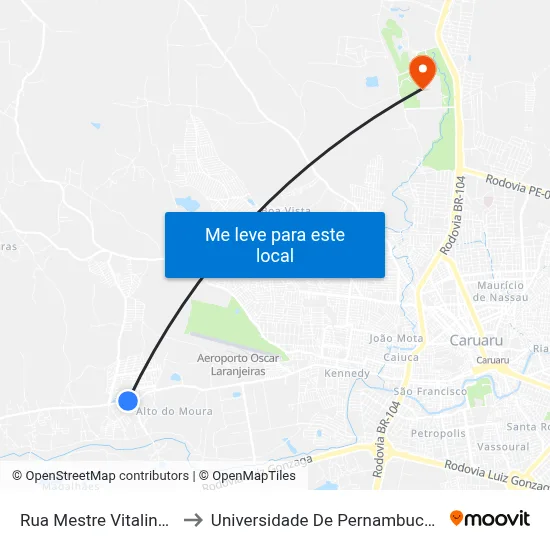 Rua Mestre Vitalino 331 to Universidade De Pernambuco - UPE map
