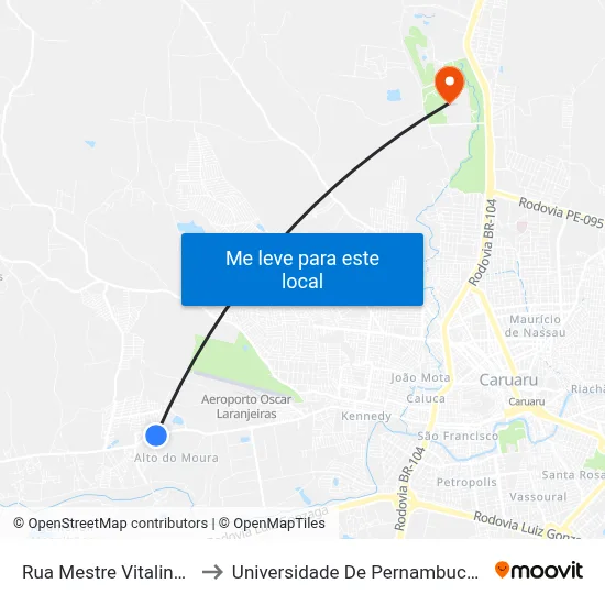 Rua Mestre Vitalino 610 to Universidade De Pernambuco - UPE map