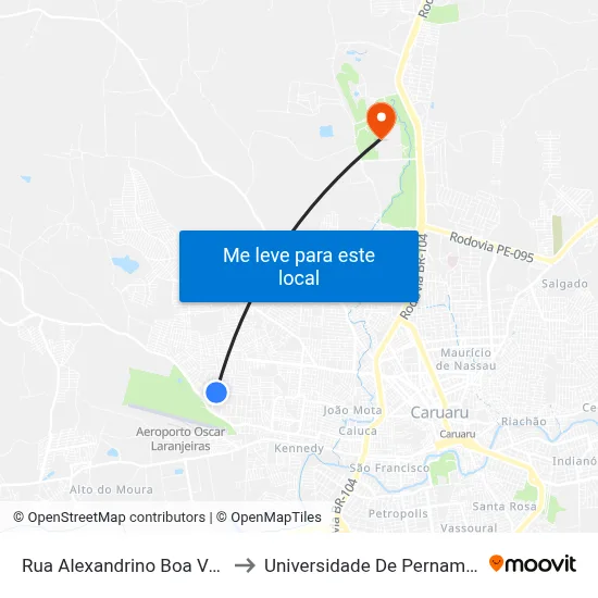 Rua Alexandrino Boa Ventura 608 to Universidade De Pernambuco - UPE map